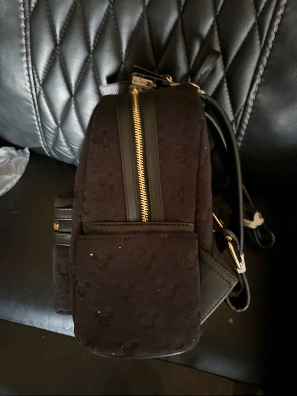 Loungefly Black Quilted Mini Backpack with Gold Hardware